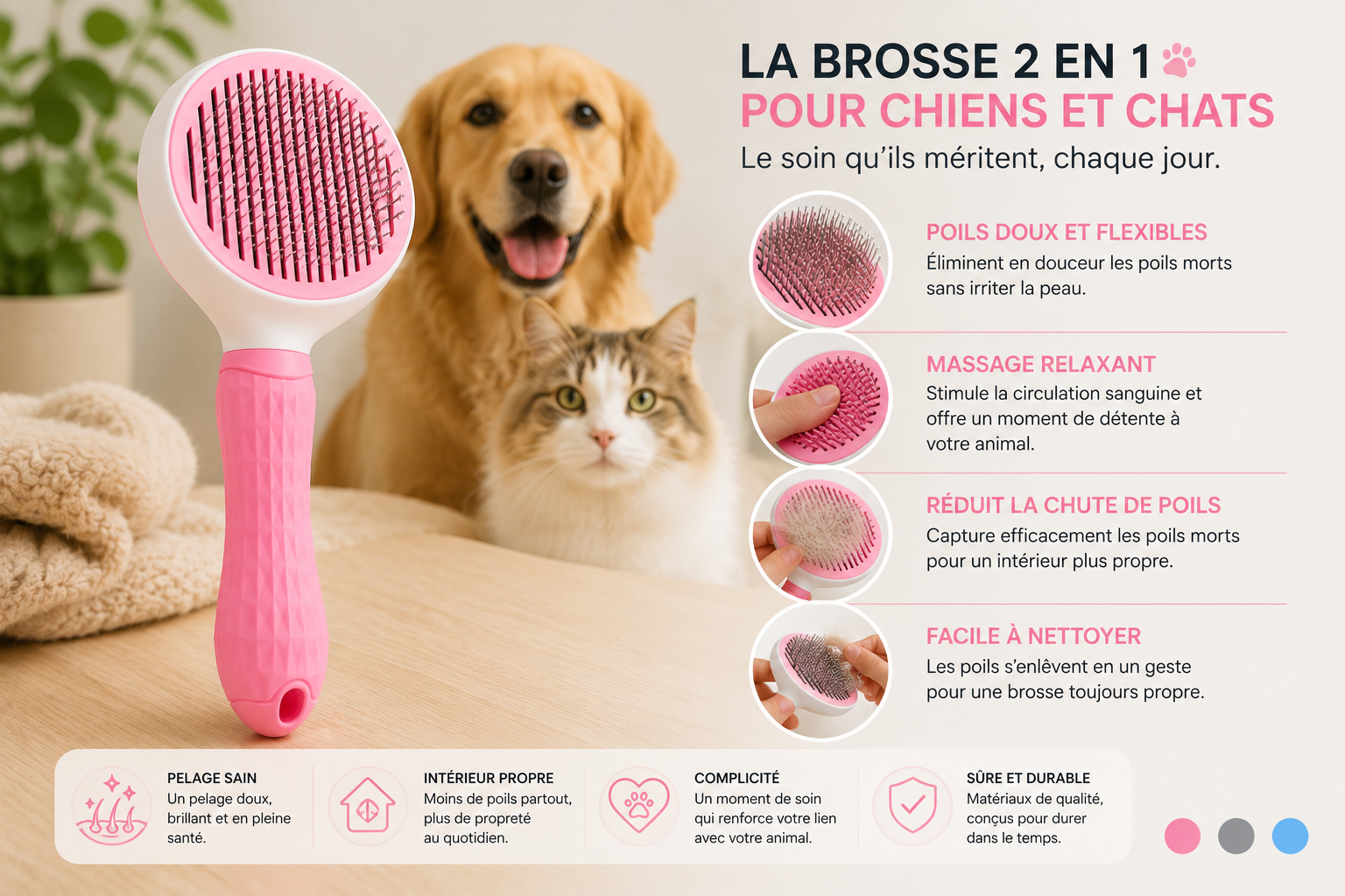 Brosse Autonettoyante pour Chien & Chat 🐶🐱